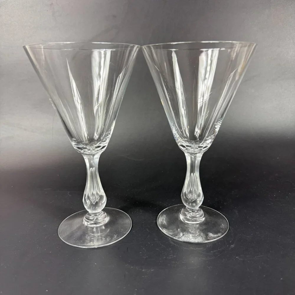 Vintage Kosta Boda Grace Clear Blown Glass Bubble Stem Water Goblets Set Of 2